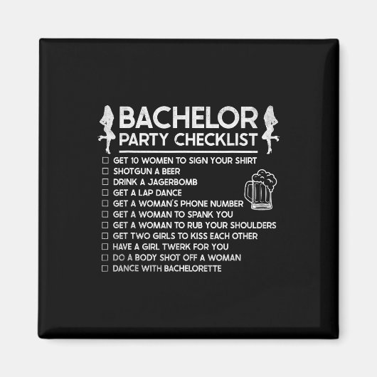 Trouwen Bruidegom Grappige Bachelor Checklijst Par Magneet (Voorkant)