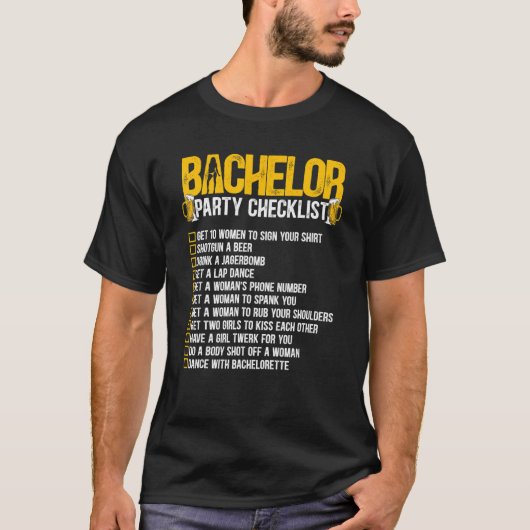 Trouwen Bruidegom  vrijgezellenfeest Checklist 1 T-shirt (Voorkant)