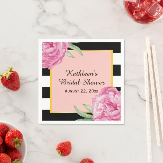 Trouwen Bruids Bloemen Glam Black Stripes Servetten (Insitu)