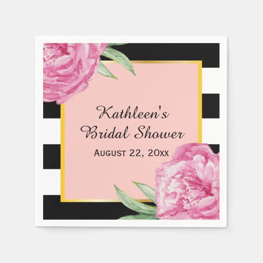 Trouwen Bruids Bloemen Glam Black Stripes Servetten (Voorkant)