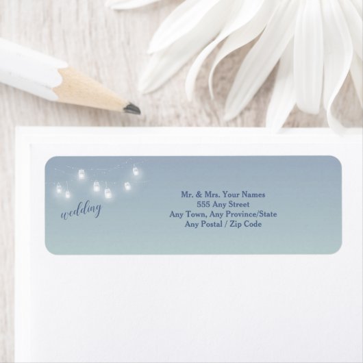 Trouwen Casual Theme Zacht Blauw En Wit Etiket (Insitu)