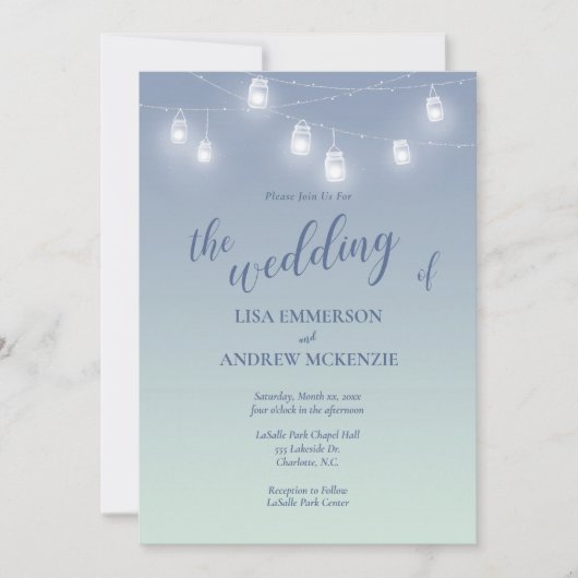 Trouwen Casual Theme Zacht Blauw En Wit Kaart (Voorkant)