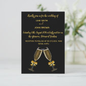 Trouwen champagneglazen zwart en goud kaart (Staand voorkant)