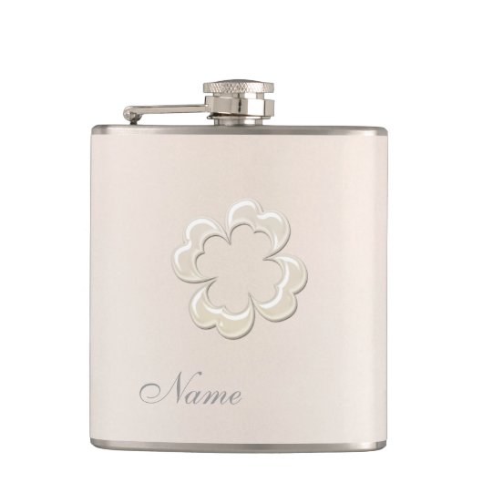 Trouwen Classy chique parel lucky shamrock Heupfles (Voorkant)