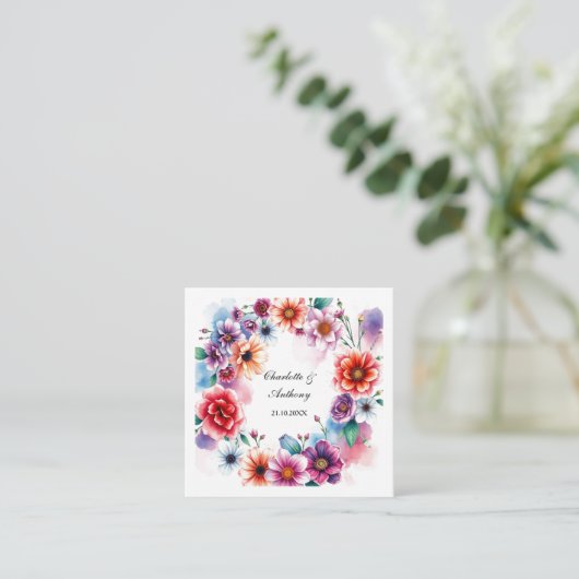 Trouwen Creatieve Bloemen Namen van Paar & Datum Informatiekaartje (Staand voorkant)