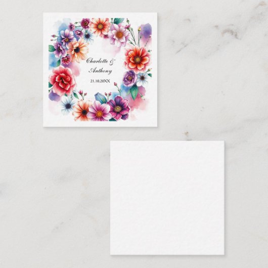 Trouwen Creatieve Bloemen Namen van Paar & Datum Informatiekaartje (Voorkant / Achterkant)