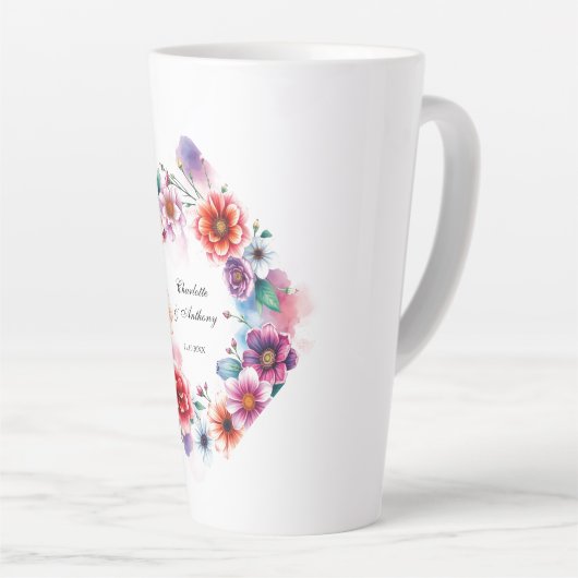 Trouwen Creatieve Bloemen Namen van Paar & Datum Latte Mok (Rechterhoek)