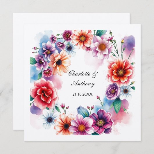 Trouwen Creatieve Bloemen Namen van Paar & Datum Notitiekaartje (Voorkant / Achterkant)