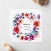 Trouwen Creatieve Bloemen Namen van Paar & Datum Notitiekaartje (Voorkant / Achterkant in situ)