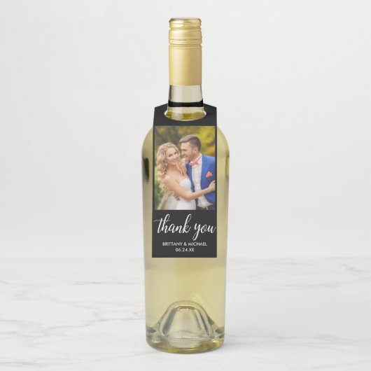 Trouwen Dank u bruid en bruidegom Photo Book Flessenhanger (Op fles)