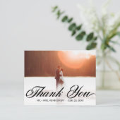 Trouwen Dank u eenvoudige elegante scriptfoto Briefkaart (Staand voorkant)