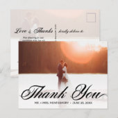 Trouwen Dank u eenvoudige elegante scriptfoto Briefkaart (Voorkant / Achterkant)