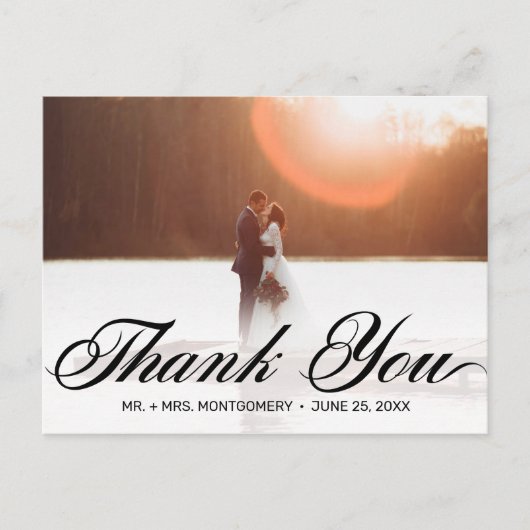 Trouwen Dank u eenvoudige elegante scriptfoto Briefkaart (Voorkant)