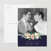 Trouwen Dank u Foto briefkaart Navy Bloemen (Voorkant / Achterkant)