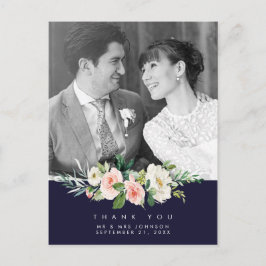 Trouwen Dank u Foto briefkaart Navy Bloemen