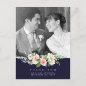 Trouwen Dank u Foto briefkaart Navy Bloemen (Voorkant)
