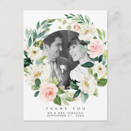 Trouwen Dank u Foto briefkaart Roze Bloemen