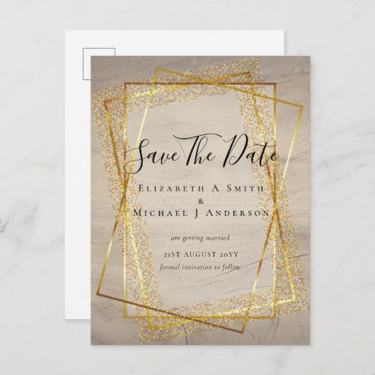 TROUWEN DATUM VASTGEZET  Gouden Glitter Geometrisc Briefkaart (Voorkant / Achterkant)