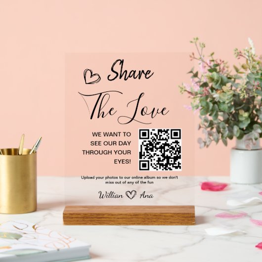 Trouwen Deel de liefde QR Code Tafelblad Acryl Bord (Huwelijk)
