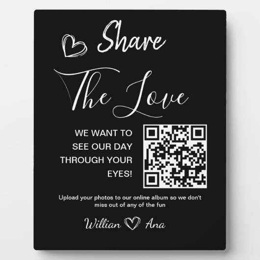 Trouwen Deel de liefde QR Code Tafelblad Plaque Fotoplaat (Voorkant)