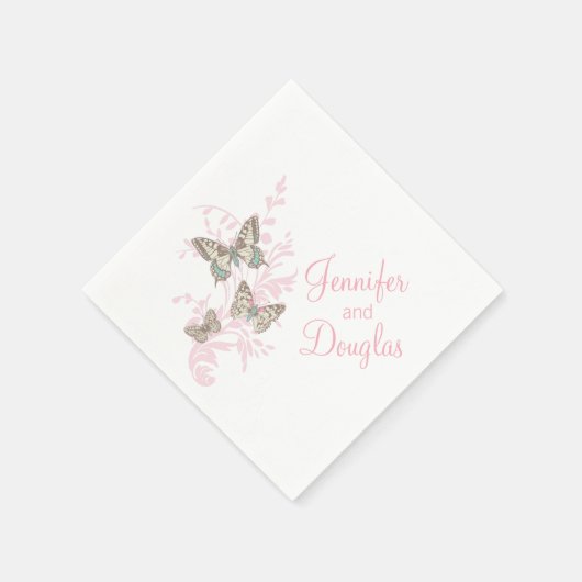Trouwen drie inkt vlinders roze papieren servet (Hoek)