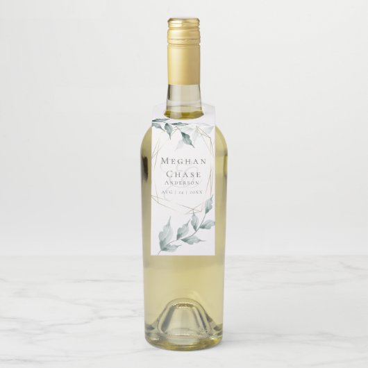 Trouwen Drink Labels | Grijs Jade Green Botanical (Op fles)