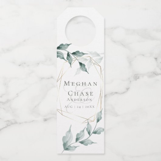 Trouwen Drink Labels | Grijs Jade Green Botanical (Voorkant)