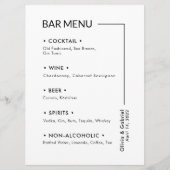 Trouwen Drinken. Eenvoudig Modern Bar-menu Menu (Voorkant)