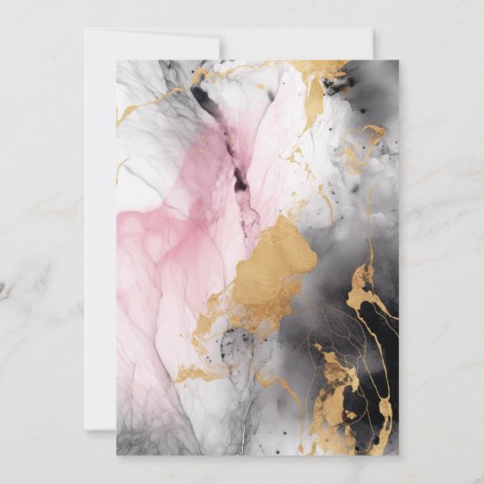 TROUWEN  | Ebony Rose en Goud Abstract Marmer Kaart (Achterkant)