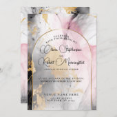 TROUWEN  | Ebony Rose en Goud Abstract Marmer Kaart (Voorkant / Achterkant)