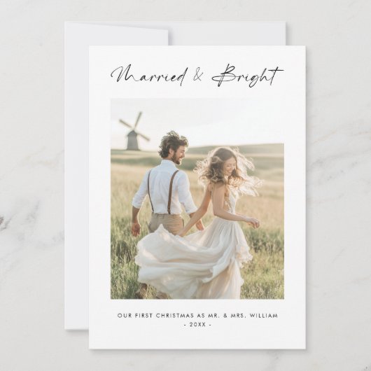 Trouwen en heldere Pas getrouwd eerste kerstfoto Feestdagenkaart (Voorkant)