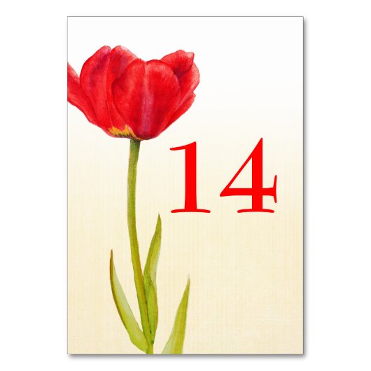 Trouwen enkele rode tulp bloem tafel nummers kaart (Achterkant)