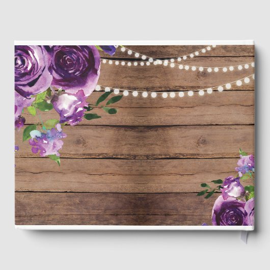 Trouwen Gastboek Bloemen Paars Bloemen Hout Gastenboek (Achterkant)