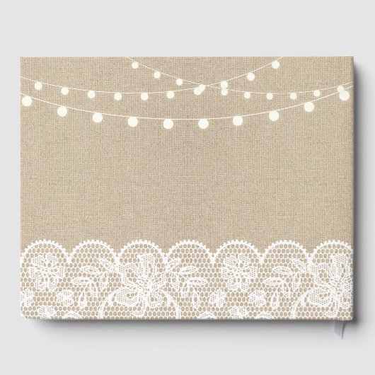 Trouwen Gastboek Burlap Lace Rustic Lights Gastenboek (Achterkant)