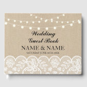 Trouwen Gastboek Burlap Lace Rustic Lights Gastenboek (Voorkant)