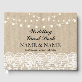 Trouwen Gastboek Burlap Lace Rustic Lights Gastenboek