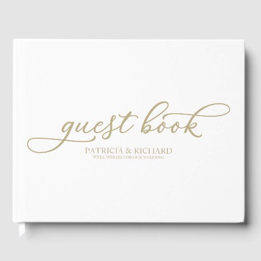 Trouwen Gastboek Eenvoudig Chic Gold Script Gastenboek (Voorkant)