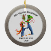 Trouwen Getrouwd Paar Jubileum Pinguïn Zilver Keramisch Ornament (Achterkant)