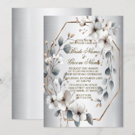 Trouwen Golden Lijst White Flowers Waterverf Kaart