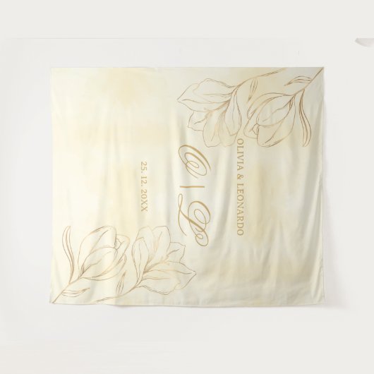 Trouwen Gouden Bloemen Op Crème Achtergrond Wandkleed (Voorkant (horizontaal))