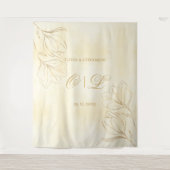 Trouwen Gouden Bloemen Op Crème Achtergrond Wandkleed (Voorkant)