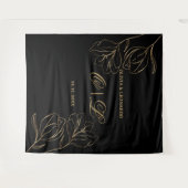 Trouwen Gouden Bloemen Op Zwarte Achtergrond Wandkleed (Voorkant (horizontaal))