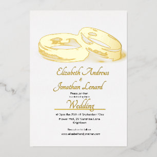 Trouwen Gouden Folie Elegante Ringen Eenvoudig Folie Uitnodiging