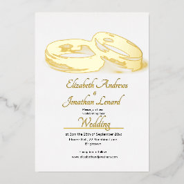 Trouwen Gouden Folie Elegante Ringen Eenvoudig Uitnodiging