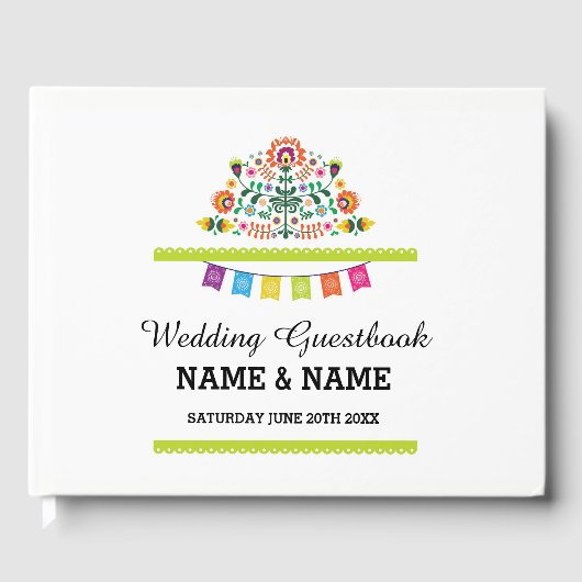 Trouwen GuestBook Fiesta Mexico Bloemen Rustiek Gastenboek (Voorkant)