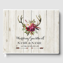 Trouwen GuestBook Stag Antlers Hout Bloemen Rustie Gastenboek