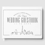 Trouwen in Las Vegas | Moderne Deco Skyline Gastenboek<br><div class="desc">Maak een indruk met een uniek huwelijksgastenboek. Dit bruiloft gastenboek met een Las Vegas-thema heeft een unieke moderne skyline van de stad naar de onderkant en de namen van het bruidspaar, de stadsnaam en de huwelijksdatum erboven. Stijlvolle luchtige, open tekst elementen complimenteren de voorkant en de rug van het boek,...</div>