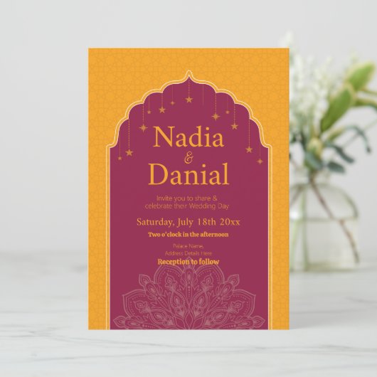 Trouwen Indiase Tempel Paleis Mosterd Sterren Kaart (Staand voorkant)