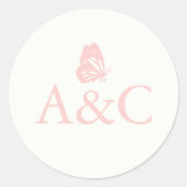 Trouwen initialen met vlindercrème en roze ronde sticker (Voorkant)