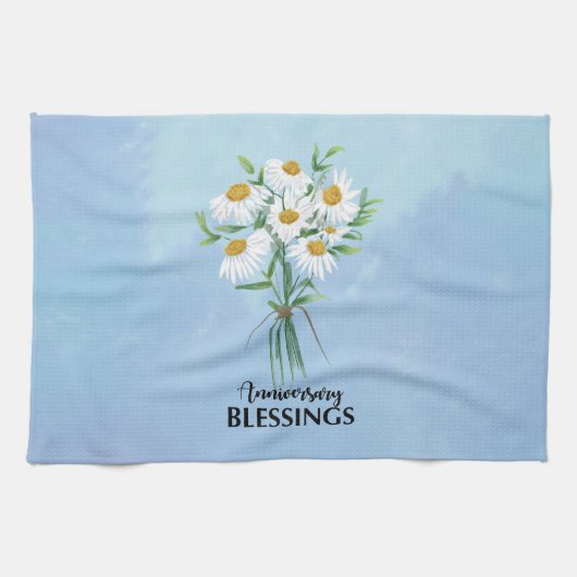 Trouwen Jubileum Boeket van Daisies Blessings Theedoek (Horizontaal)